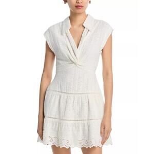 ALICE + OLIVIA Mila Eyelet Deep V Neck Dress